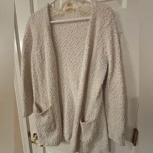 LOFT Cream Bouclé Open-Front Cardigan with Pockets